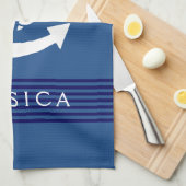 Marine Blauwe Strepen Wit nautisch Anker Theedoek (Quarter Fold)