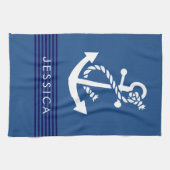 Marine Blauwe Strepen Wit nautisch Anker Theedoek (Horizontaal)