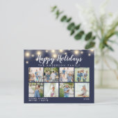 Marine Blauwe String Lights Foto Collage Vakantie Briefkaart (Staand voorkant)