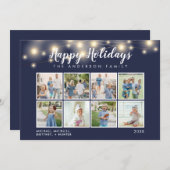 Marine Blauwe String Lights Foto Collage Vakantie Feestdagenkaart (Voorkant / Achterkant)