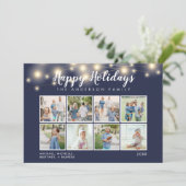 Marine Blauwe String Lights Foto Collage Vakantie Feestdagenkaart (Staand voorkant)