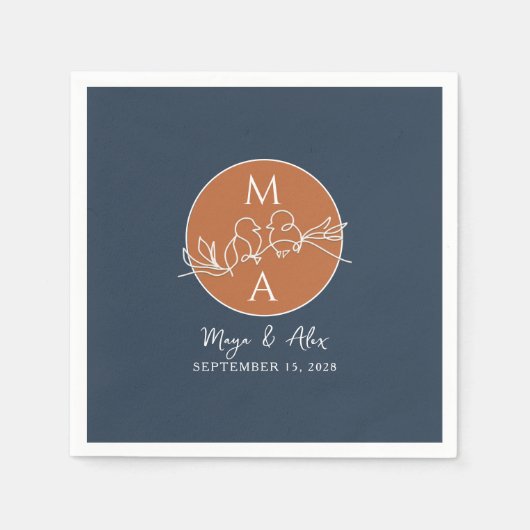 Marine Blauwe Trouwservetten met Monogram Servet (Voorkant)