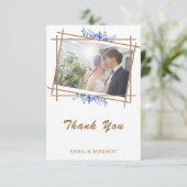 Marine blauwe waterverf rustieke bloemenbedankkaar bedankkaart (Staand voorkant)