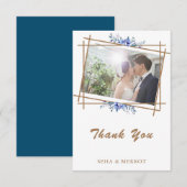 Marine blauwe waterverf rustieke bloemenbedankkaar bedankkaart (Voorkant / Achterkant)