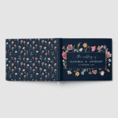 Marine Blauwe Wildbloemen Bruiloft Gastenboek (Volledig)