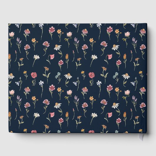 Marine Blauwe Wildbloemen Bruiloft Gastenboek (Achterkant)