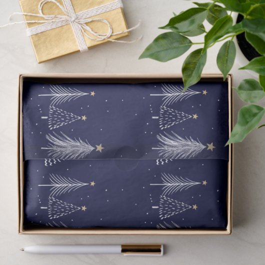 Marine Blauwe Winter Kerstmis Pine Trees Star Tissuepapier (Geschenk)