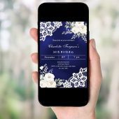 Marine blauwe witte rozen kant verjaardag kaart