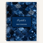 Marine blauwe zeemeermin schalen naam notitieboek (Voorkant)