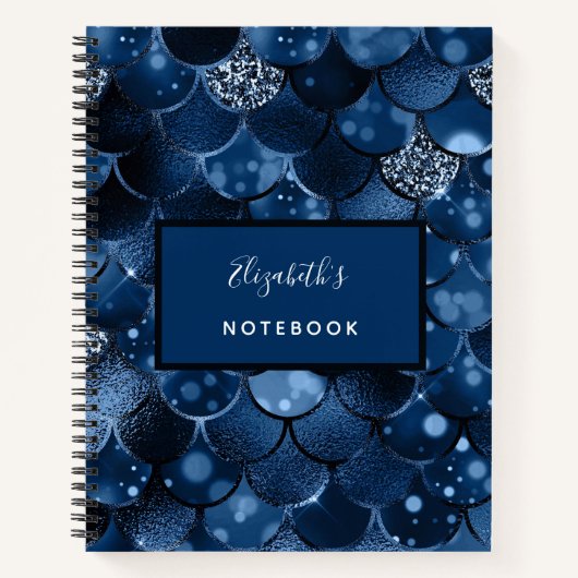 Marine blauwe zeemeermin schalen naam notitieboek (Voorkant)