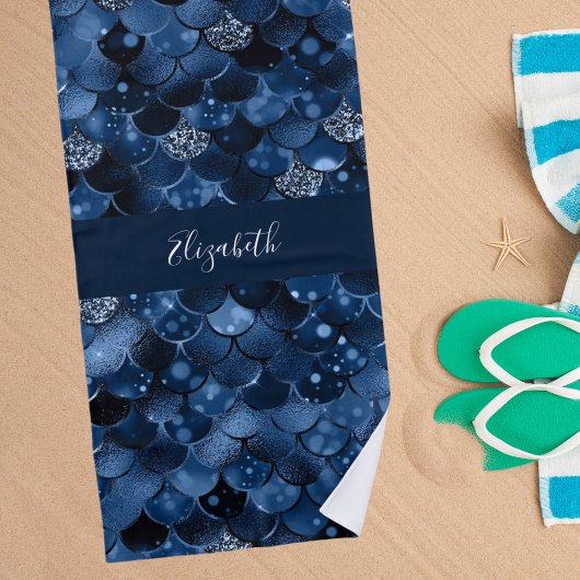 Marine blauwe zeemeermin schalen naam strandlaken