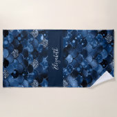 Marine blauwe zeemeermin schalen naam strandlaken (Voorkant)