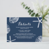 Marine Blauwe Zeeschelpen Strand Bruiloft Details Kaart (Staand voorkant)