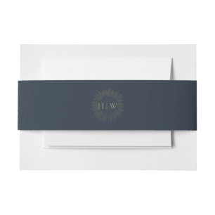 Marine blauwe zonnebloem bruiloft monogram uitnodigingen wikkel