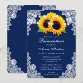 Marine Blauwe Zonnebloem Quinceañera Kaart (Voorkant / Achterkant)