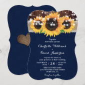 Marine Blauwe Zonnebloem Rustiek Country Wood Wedd Kaart (Voorkant / Achterkant)