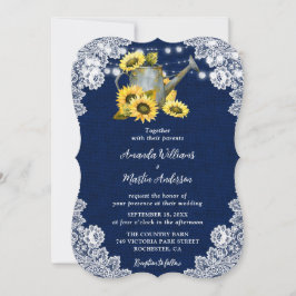 Marine Blauwe Zonnebloem Watering Kan Burlap Weddi Kaart