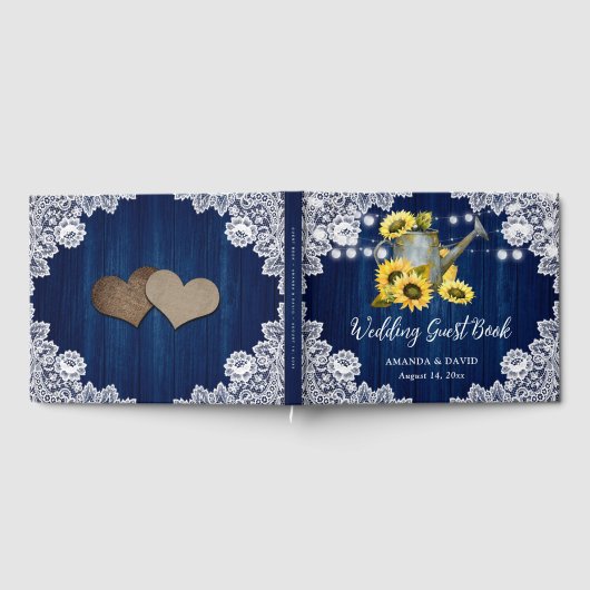 Marine Blauwe Zonnebloem Watering Kan Hout Lace We Gastenboek