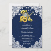 Marine Blauwe Zonnebloem Watering Kan Lace Wedding Kaart (Voorkant)