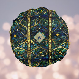 Marine Blauwgroen en Goud Moonlight Bos met Monogr Rond Kussen