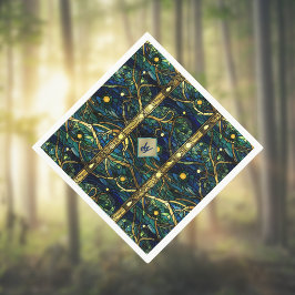 Marine Blauwgroen en Goud Moonlight Bos met Monogr Servet