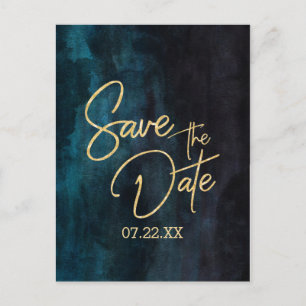Marine Blauwgroen Waterverf & Gouden Bruiloft Save Aankondigingskaart