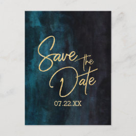 Marine Blauwgroen Waterverf & Gouden Bruiloft Save Aankondigingskaart