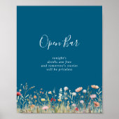 Marine Blíj Boho Wildflower Bruiloft Open Bar Poster (Voorkant)