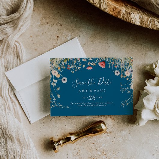Marine Blíj Boho Wildflower Horizontale Trouw Save The Date