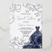 Marine Bloem & Jurk Zoete 16 Zilveren Blad Folie Uitnodiging (Voorkant)