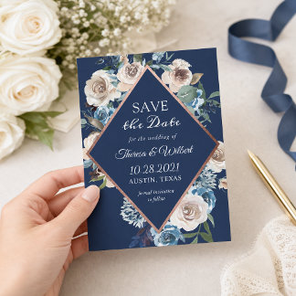 Marine Bloem Roze Gouden Trouw Save The Date