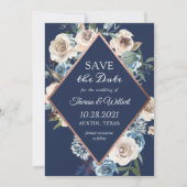 Marine Bloem Roze Gouden Trouw Save The Date (Voorkant)