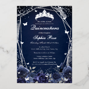 Marine Bloem Tiara Zilver Quinceanera  Folie Uitnodiging