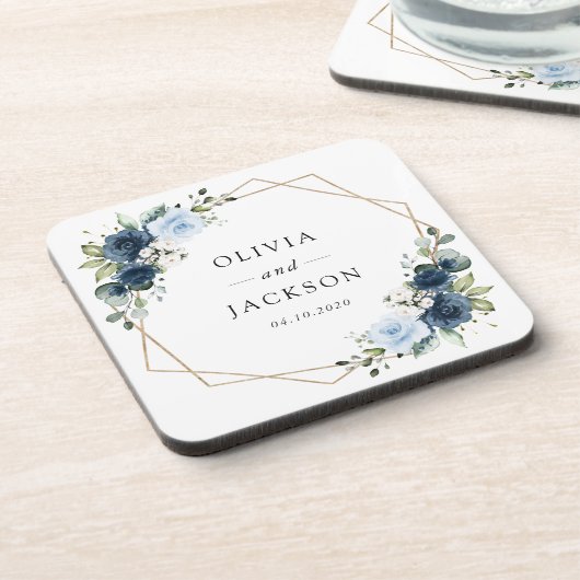 Marine Bloemen, Blauwe Bloemen, Boho, Bloemen brui Bier Onderzetter (Linkerzijde)