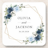 Marine Bloemen, Blauwe Bloemen, Boho, Bloemen brui Bier Onderzetter (Voorkant)