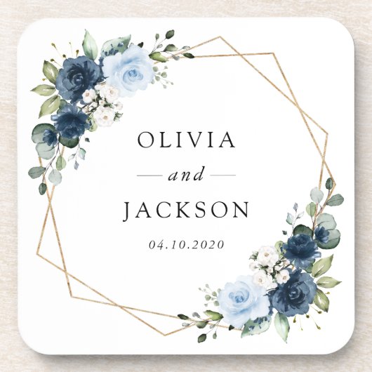 Marine Bloemen, Blauwe Bloemen, Boho, Bloemen brui Bier Onderzetter (Voorkant)