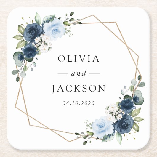 Marine Bloemen, Blauwe Bloemen, Boho, Bloemen brui Kartonnen Onderzetters (Voorkant)