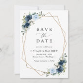 Marine Bloemen, Blauwe Bloemen, Boho, Bloemen brui Save The Date (Voorkant)