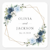 Marine Bloemen, Blauwe Bloemen, Boho, Bloemen brui Vierkante Sticker (Voorkant)