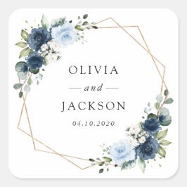 Marine Bloemen, Blauwe Bloemen, Boho, Bloemen brui Vierkante Sticker
