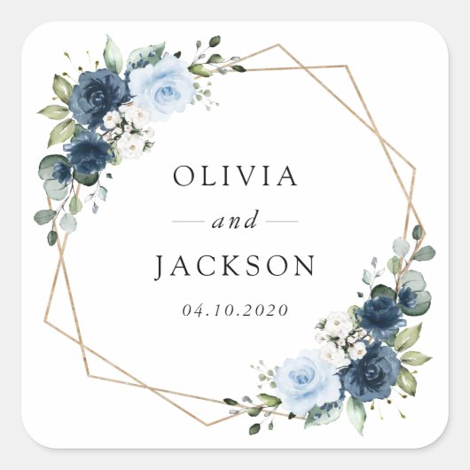 Marine Bloemen, Blauwe Bloemen, Boho, Bloemen brui Vierkante Sticker (Voorkant)