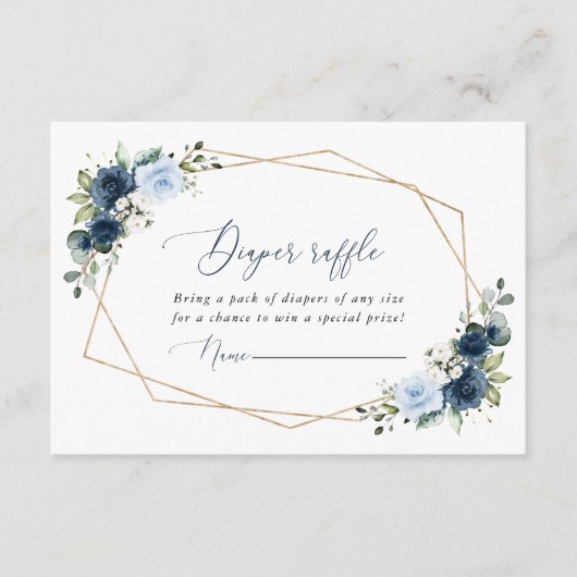 Marine Bloemen, Blauwe Bloemen, Boho, Luier Raffle Informatiekaartje (Voorkant)