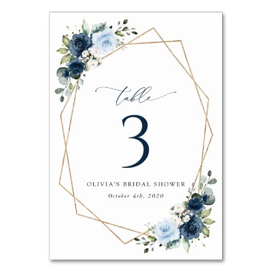 Marine bloemen, blauwe bloemen, Boho, tafelnummers (Achterkant)