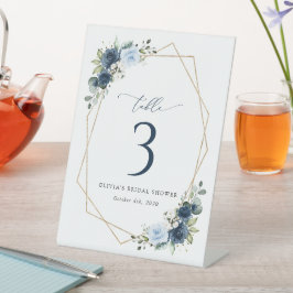 Marine bloemen, blauwe bloemen, Boho, tafelnummers Reclamebord Met Voetstuk