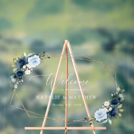 Marine Bloemen, Blauwe Bloemen, Boho, Trouw Welkom Acryl Bord