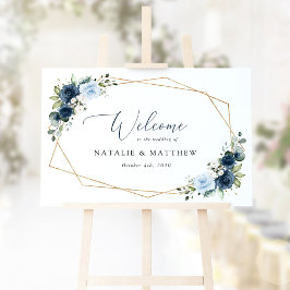 Marine Bloemen, Blauwe Bloemen, Boho, Trouw Welkom Poster