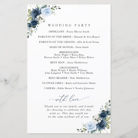 Marine Bloemen, Blauwe Bloemen, Boho, Trouwprogram (Achterkant)