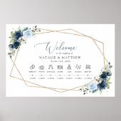 Marine Bloemen, Blauwe Bloemen, Boho, Trouwtijdlij Poster (Voorkant)