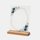 Marine bloemen, blauwe bloemen, bruiloft tafel num acryl bord (Hoek)