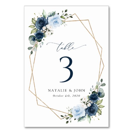 Marine bloemen, blauwe bloemen, bruiloft tafel num kaart (Achterkant)